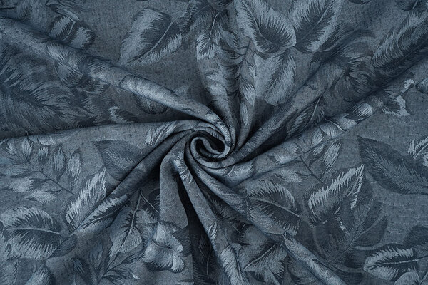 Viscose Jacquard Vintage Palm Leaves Jeans Blue