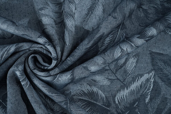 Viscose Jacquard Vintage Palm Leaves Jeans Blue