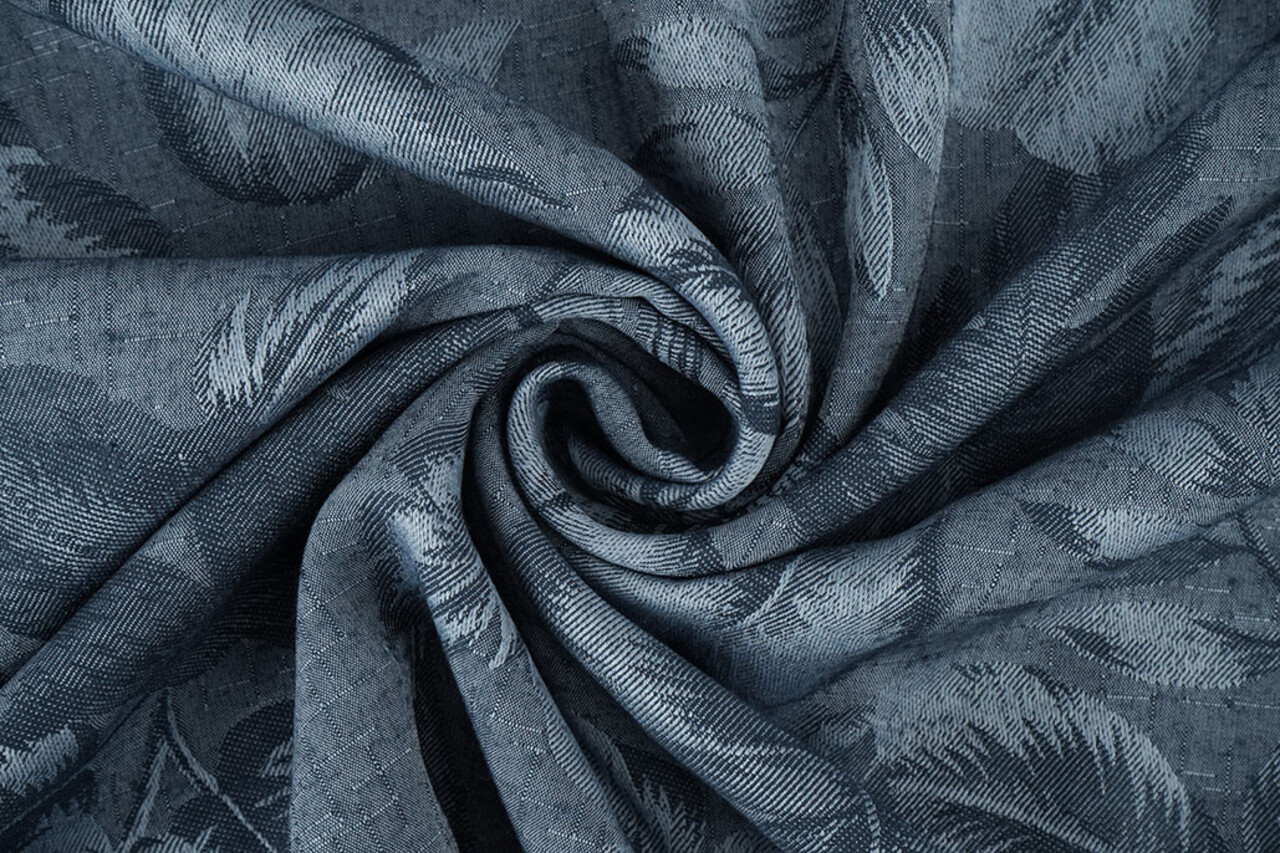 Viskose Jacquard Vintage Palm Leaves Jeans Blau