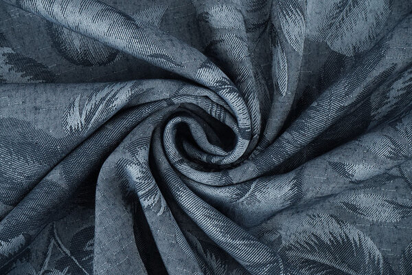 Viscose Jacquard Vintage Palm Leaves Jeans Blue