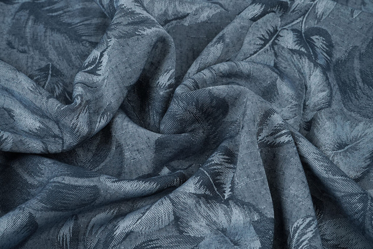 Viscose Jacquard Vintage Palm Leaves Jeans Blue