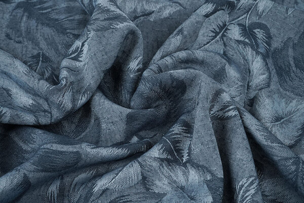 Viscose Jacquard Vintage Palm Leaves Jeans Blauw