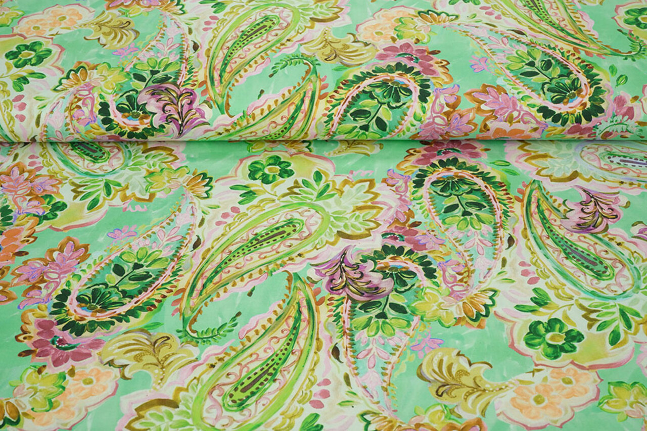 Algodón Elástico Ceylin Verde Mar - Rosa Algodón Elástico Ceylin Verde Mar - Rosa