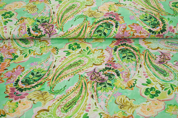 Stretch Katoen Ceylin Zeegroen - Roze