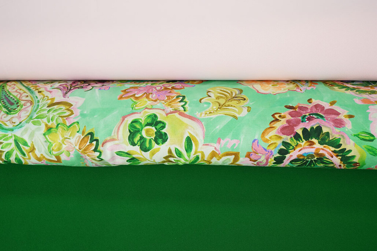 Stretch Cotton Ceylin Sea Green - Pink