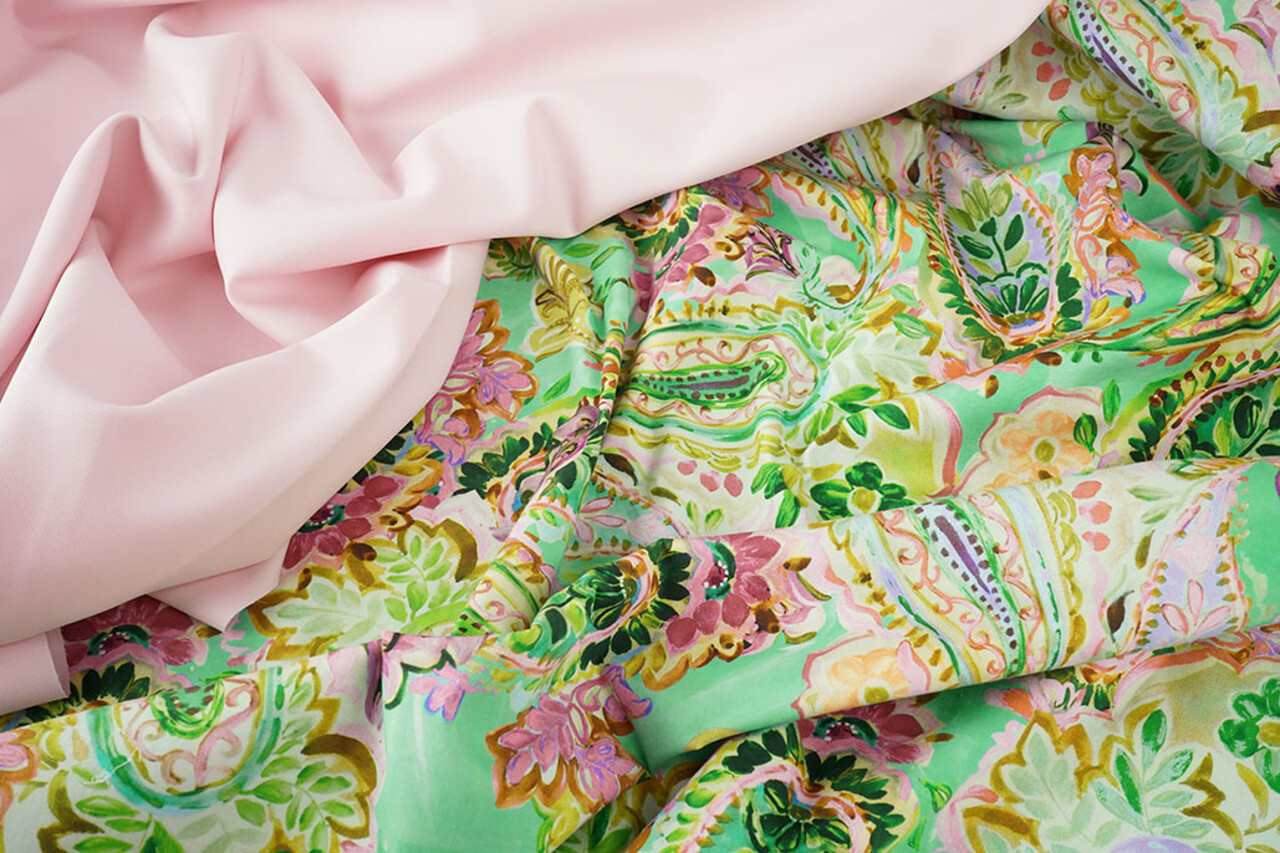 Stretch Coton Ceylin Vert d’Eau - Rose Stretch Coton Ceylin Vert d’Eau - Rose