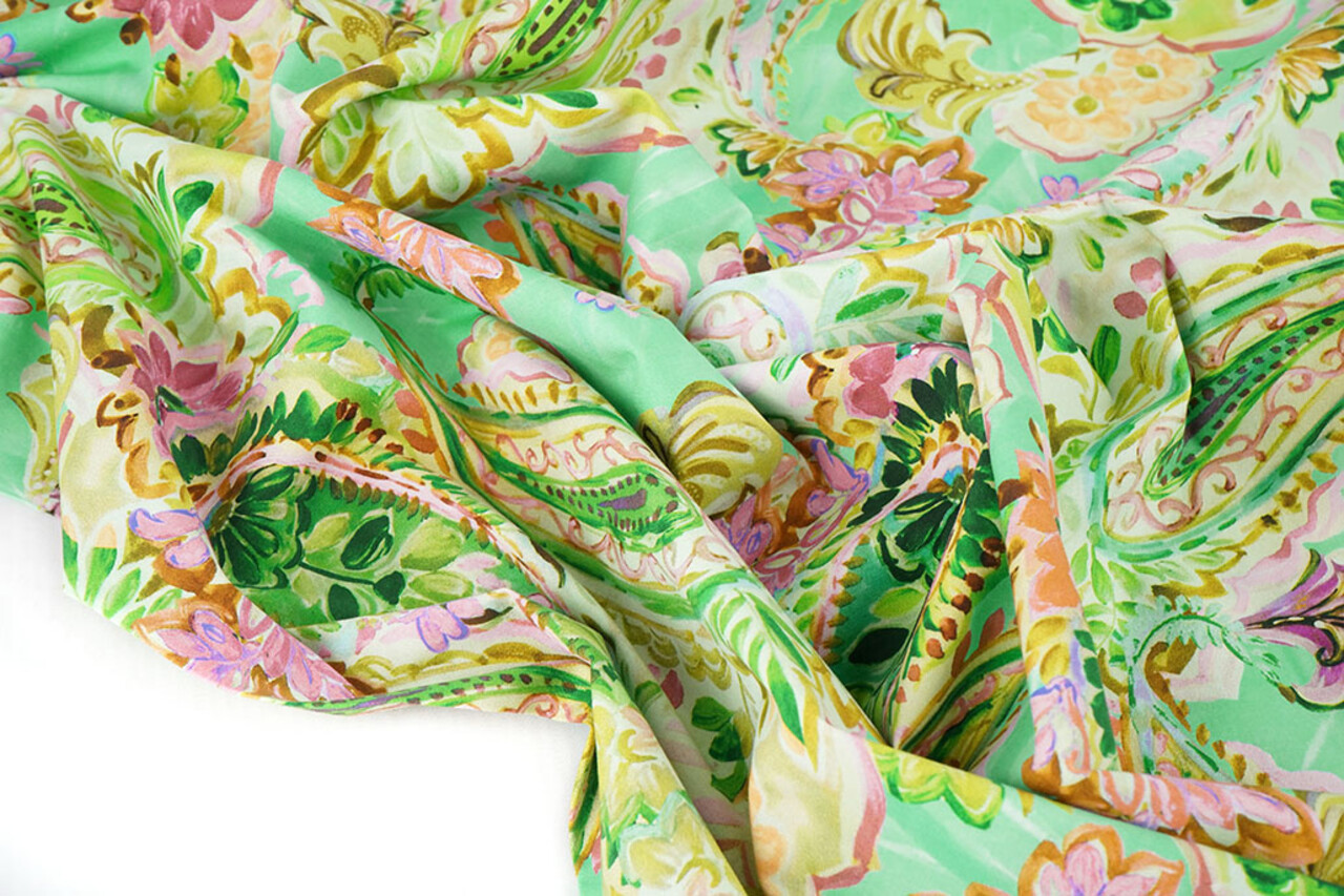 Stretch Cotone Ceylin Verde Mare - Rosa Stretch Cotone Ceylin Verde Mare - Rosa