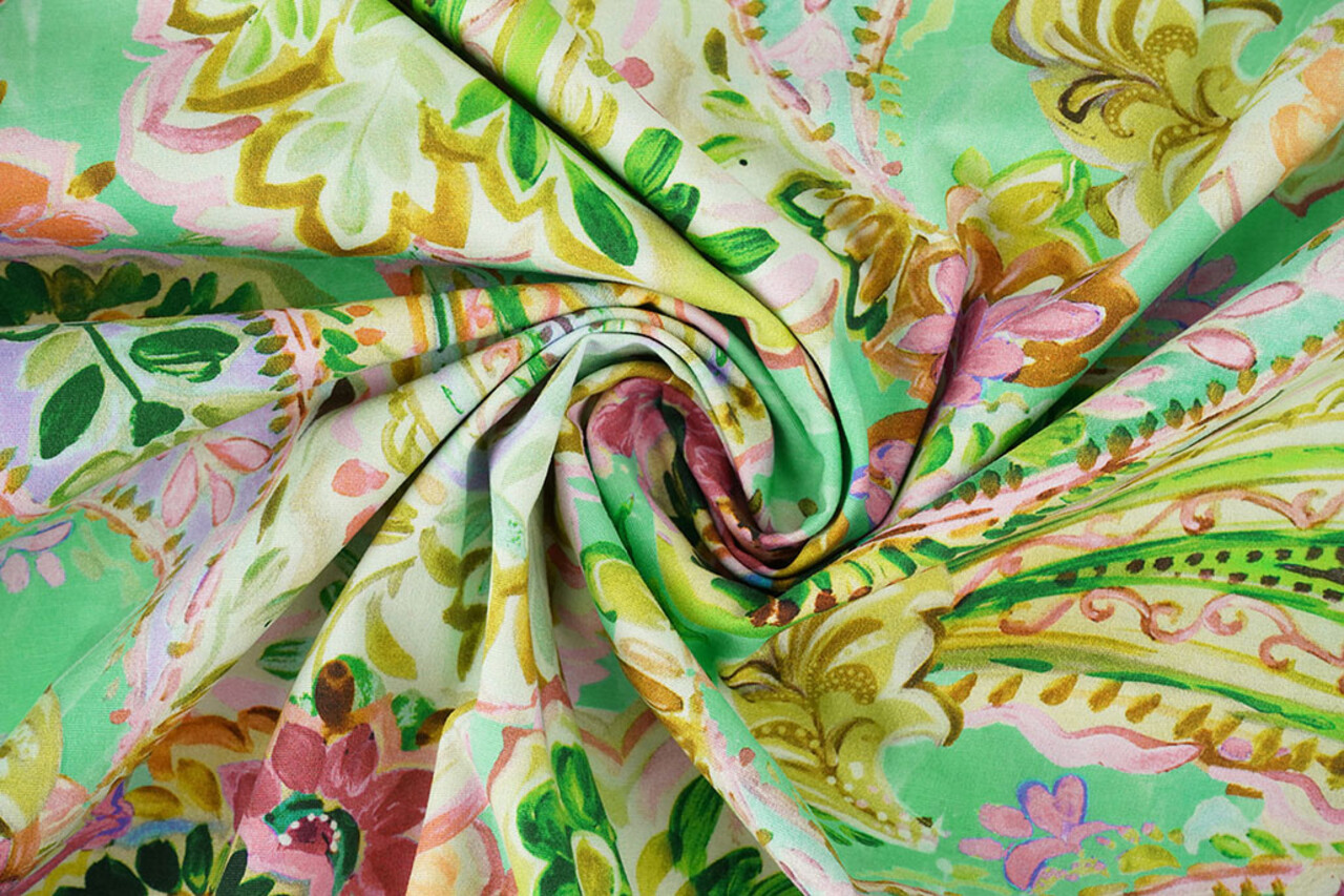 Stretch Cotone Ceylin Verde Mare - Rosa Stretch Cotone Ceylin Verde Mare - Rosa