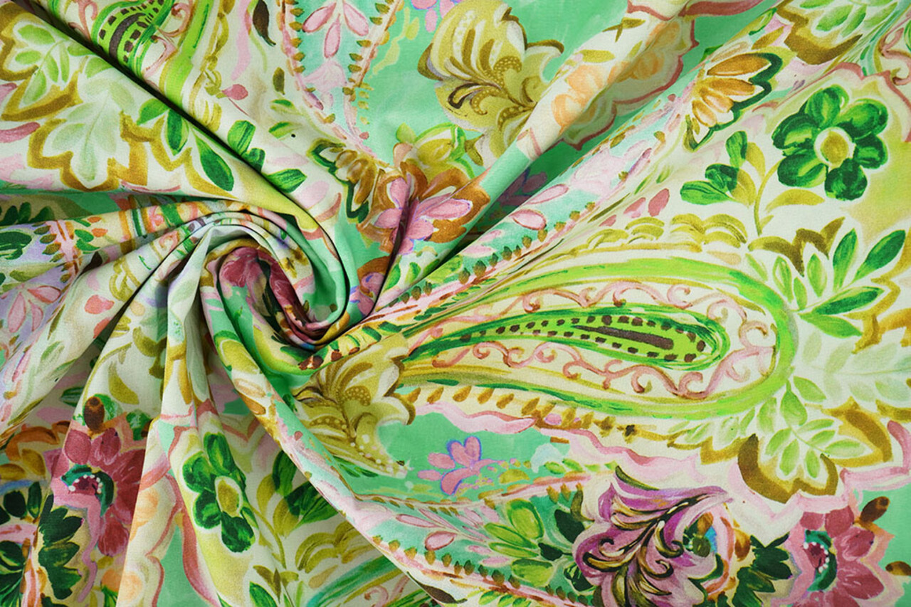Stretch Cotone Ceylin Verde Mare - Rosa Stretch Cotone Ceylin Verde Mare - Rosa