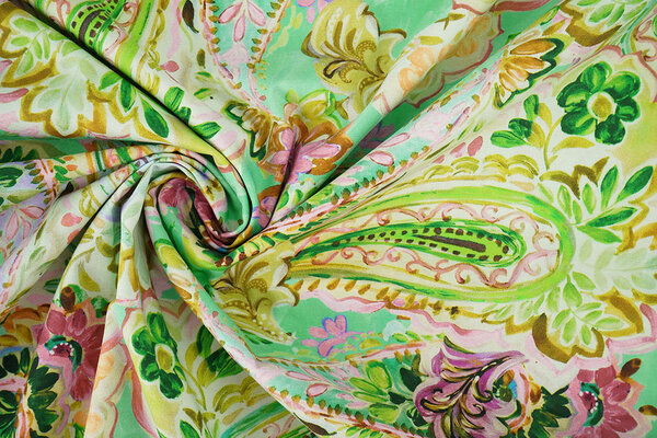 Stretch Cotton Ceylin Sea Green - Pink