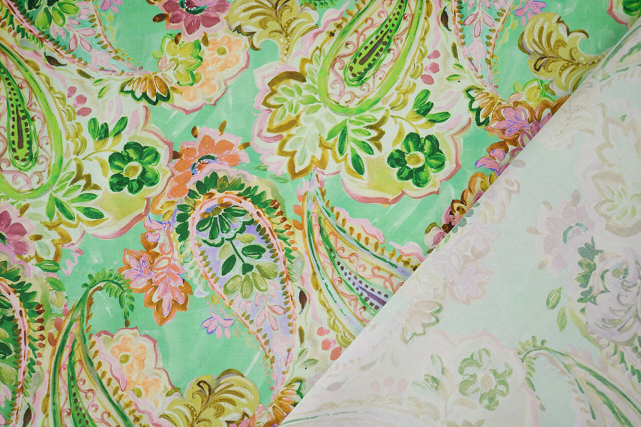 Stretch Cotton Ceylin Sea Green - Pink