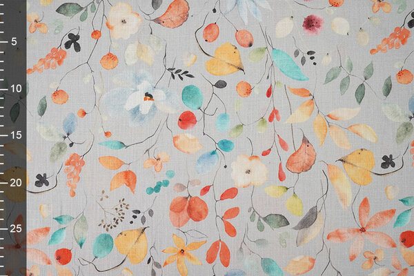 Linen Cotton Flowers and Leaves Carla