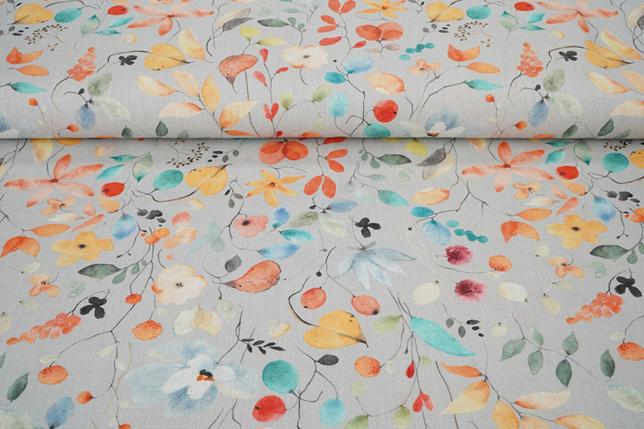 Linen Cotton Flowers and Leaves Carla