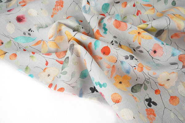 Linen Cotton Flowers and Leaves Carla