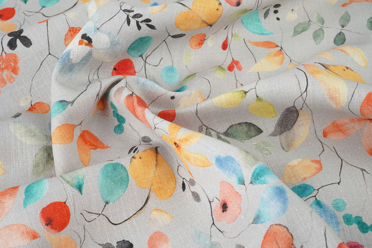 Linen Cotton Flowers and Leaves Carla