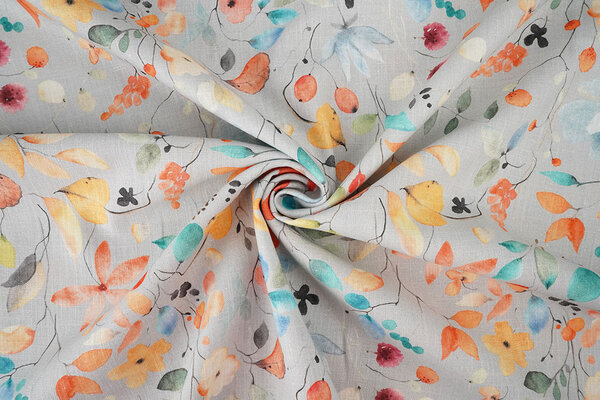 Linen Cotton Flowers and Leaves Carla