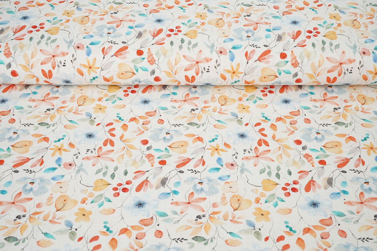 Linen Cotton Flowers and Leaves Linda