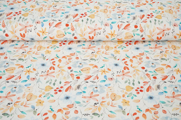 Linen Cotton Flowers and Leaves Linda