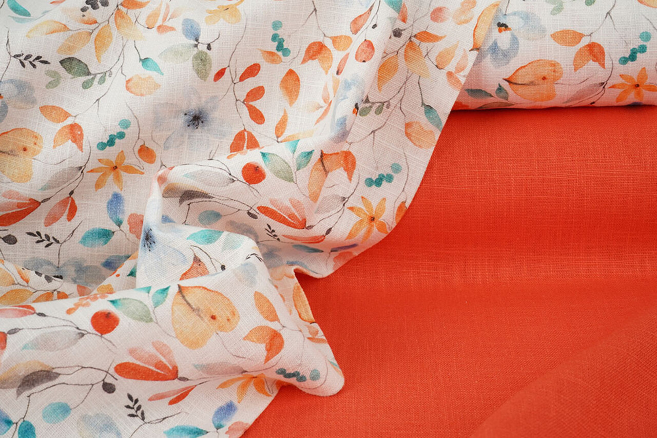 Linen Cotton Flowers and Leaves Linda