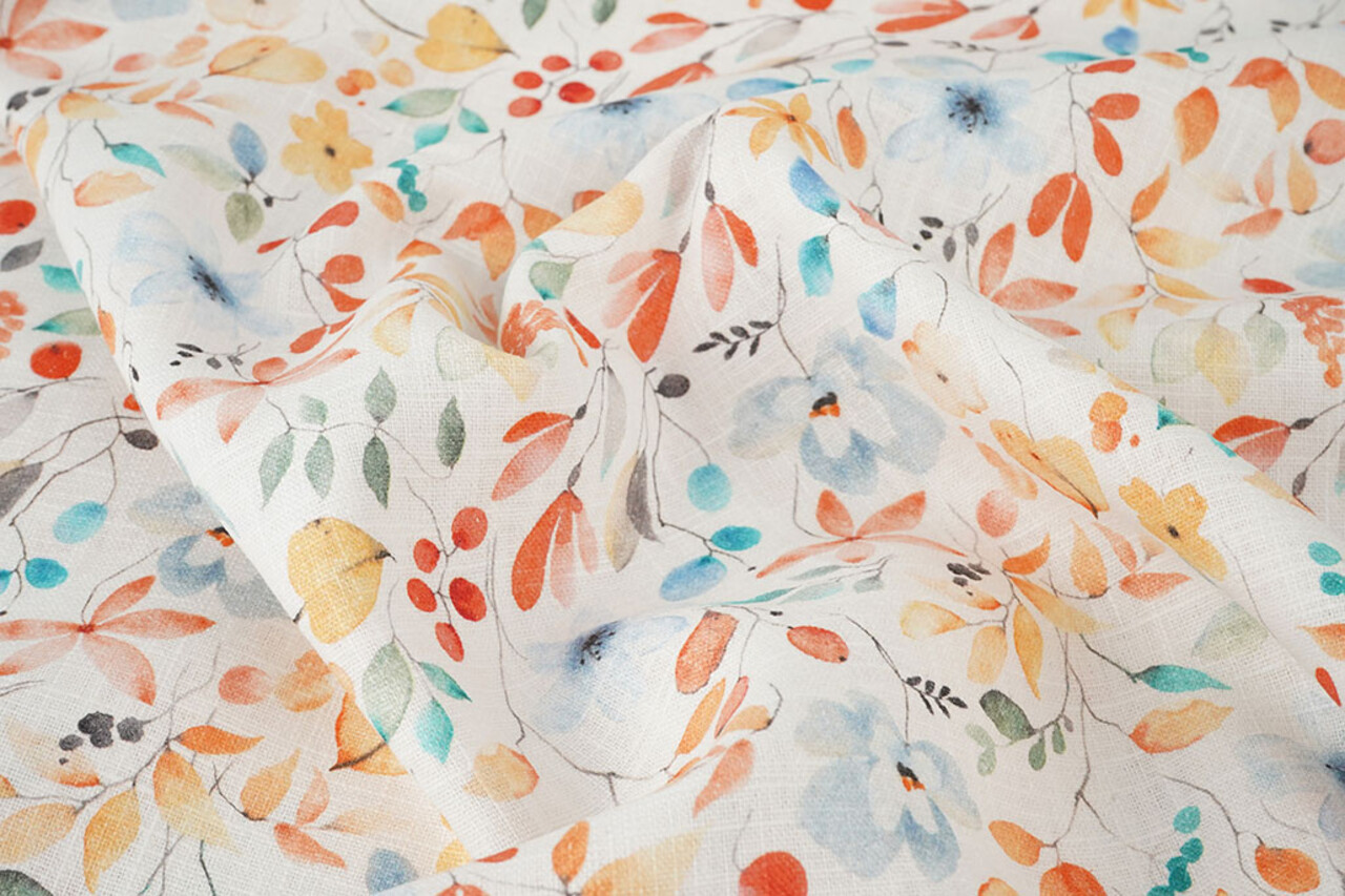 Linen Cotton Flowers and Leaves Linda