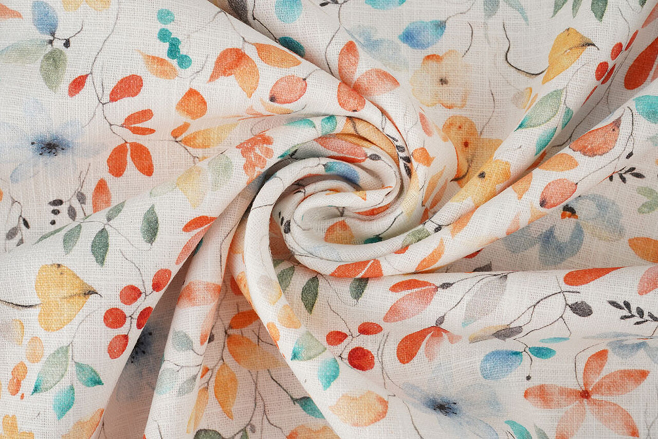 Linen Cotton Flowers and Leaves Linda