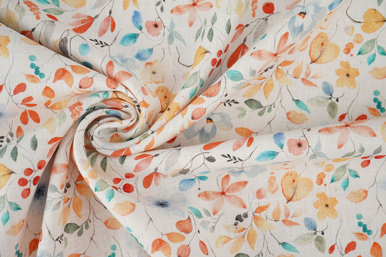 Linen Cotton Flowers and Leaves Linda