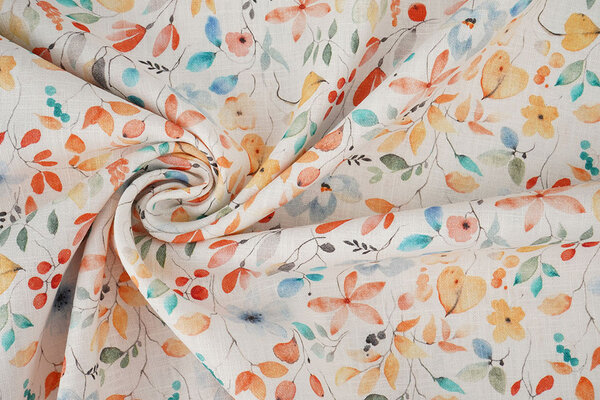 Linen Cotton Flowers and Leaves Linda