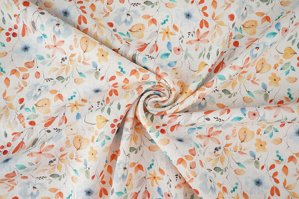 Linen Cotton Flowers and Leaves Linda