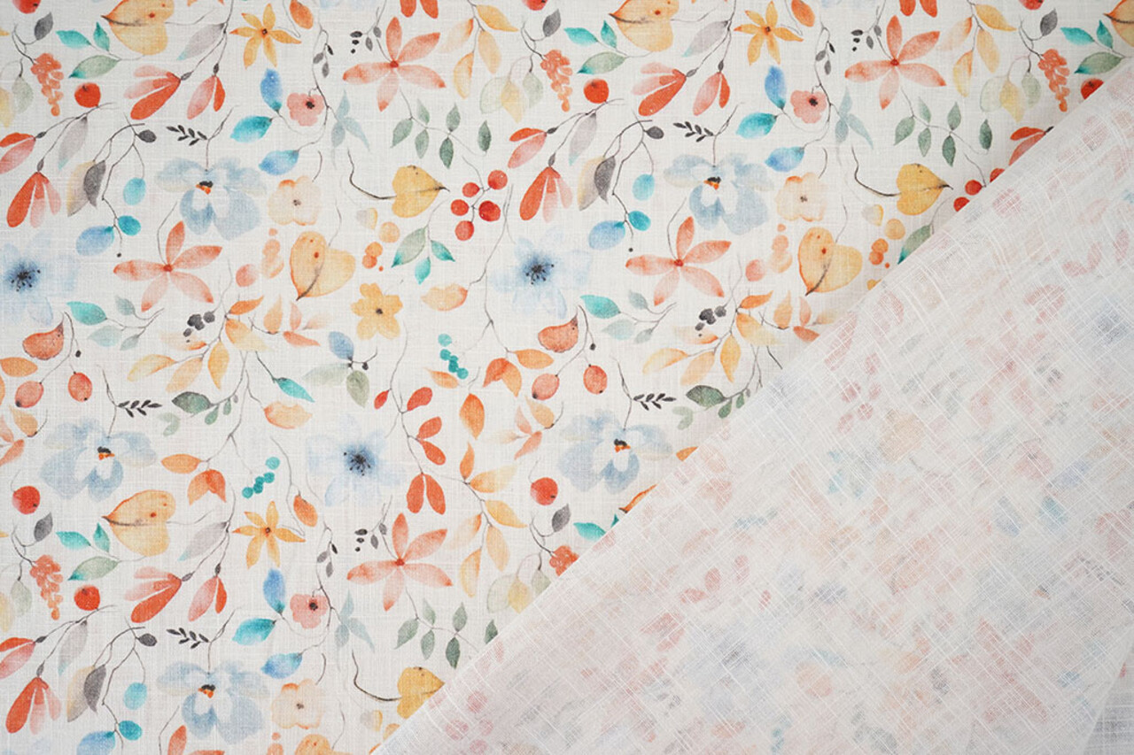 Linen Cotton Flowers and Leaves Linda