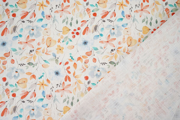 Linen Cotton Flowers and Leaves Linda