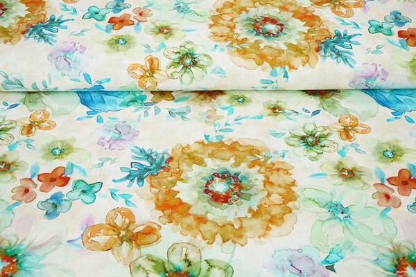 Viscose Linen Flowers Dionne Green