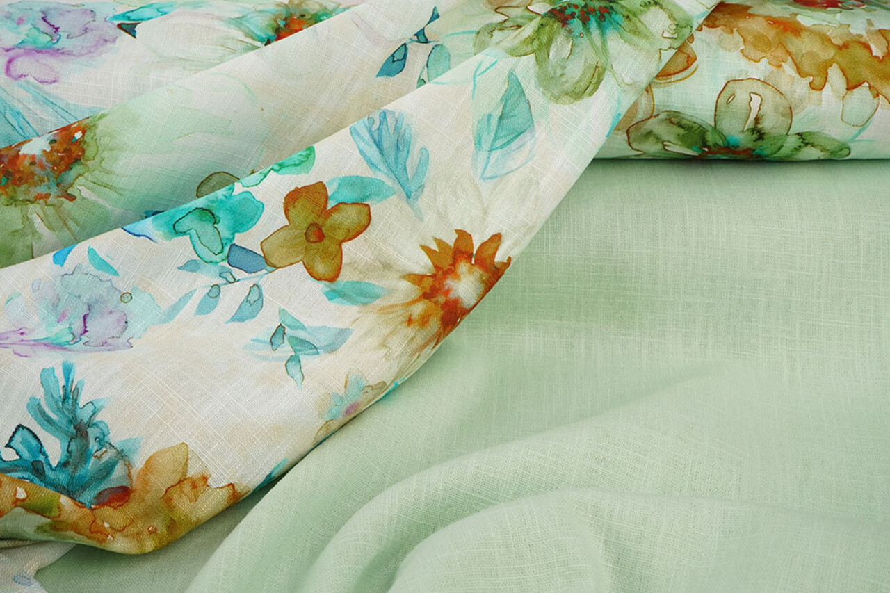 Viscose Linnen Bloemen Dionne Groen