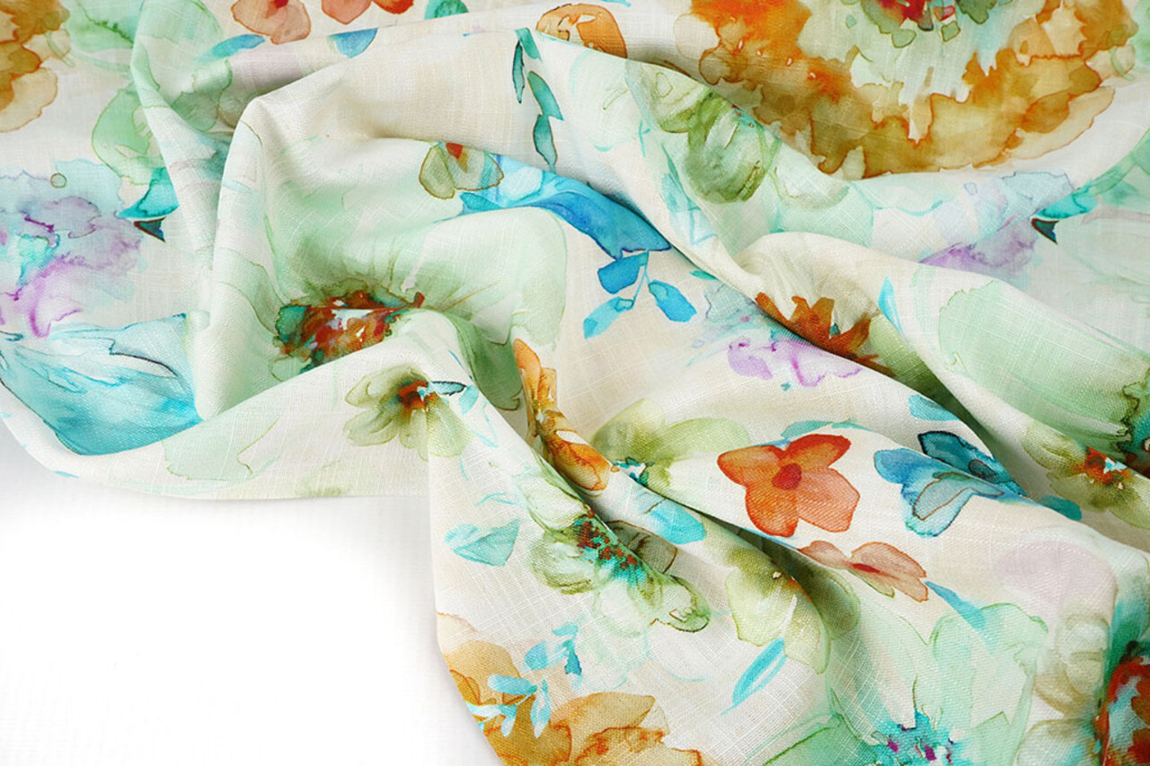 Viscose Linnen Bloemen Dionne Groen