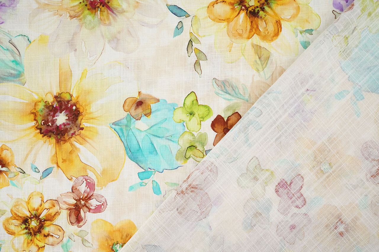 Viscose Linnen Bloemen Dionne Geel