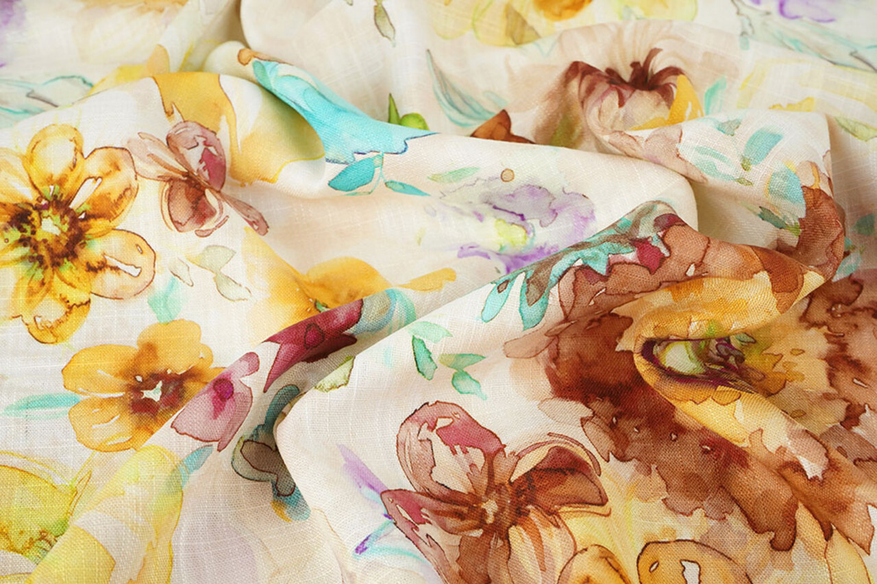 Viscose Lin Fleurs Dionne Jaune Viscose Lin Fleurs Dionne Jaune