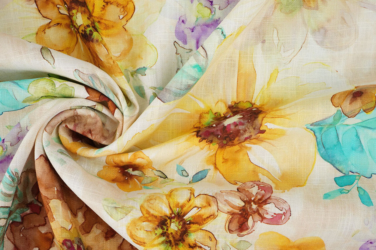 Viscose Linnen Bloemen Dionne Geel