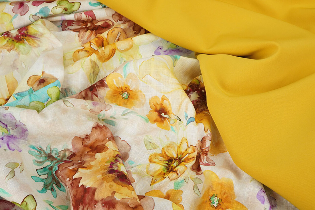 Viscose Linnen Bloemen Dionne Geel