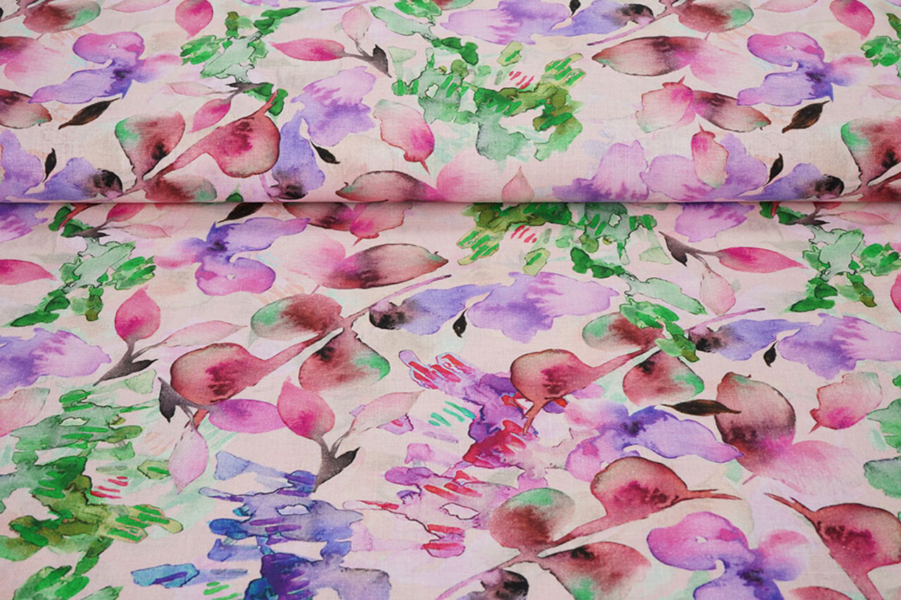 Linen Cotton Babette Pink - Green