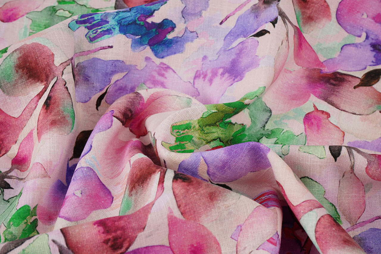 Linen Cotton Babette Pink - Green