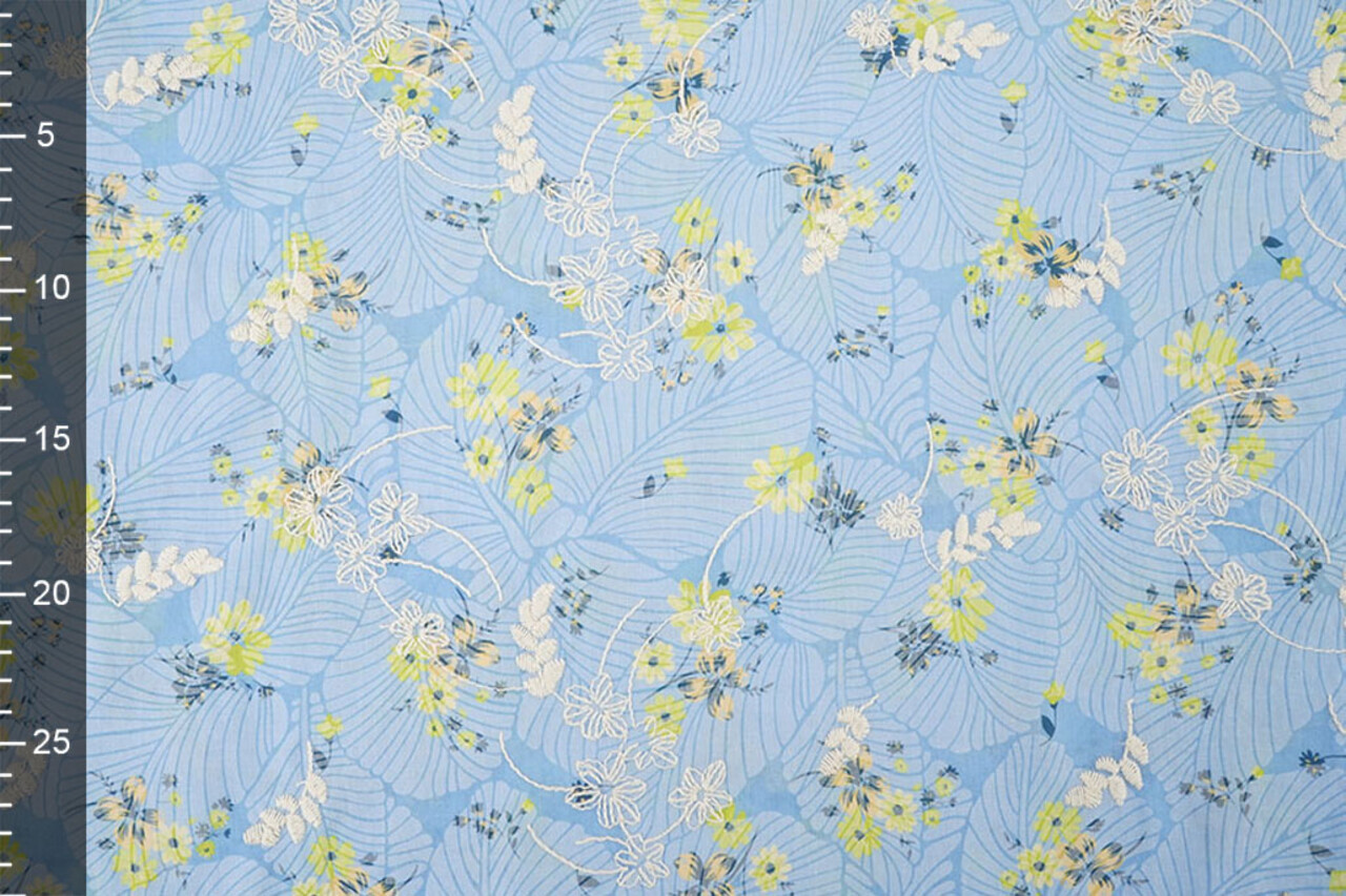 Coton Brodé Fleurs Nola Bleu Jean