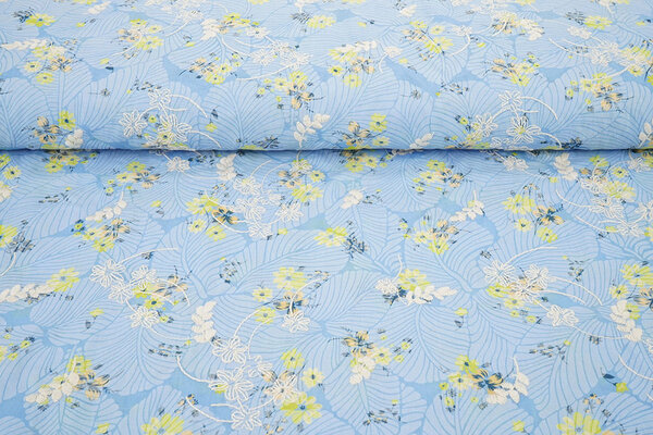 Cotone Ricamato Fiori Nola Blu Denim Cotone Ricamato Fiori Nola Blu Denim