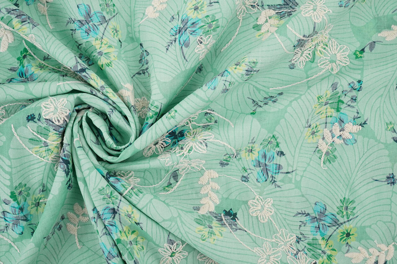 Embroidered  Cotton Flowers Nola Mint Green