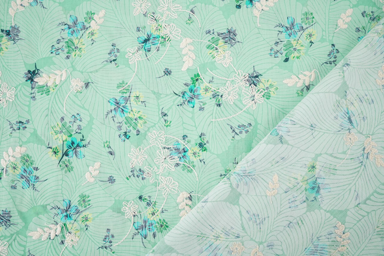 Embroidered  Cotton Flowers Nola Mint Green
