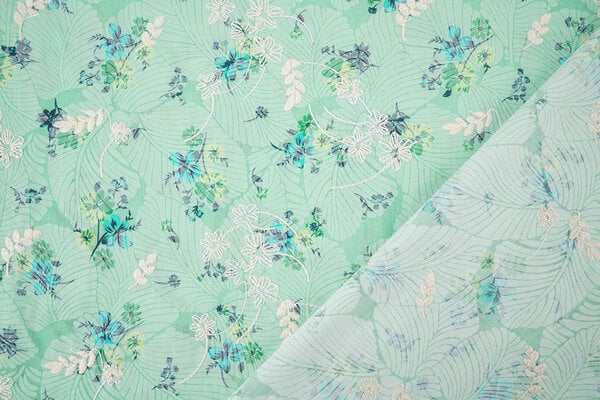 Broderie Katoen Bloemen Nola Mint Groen