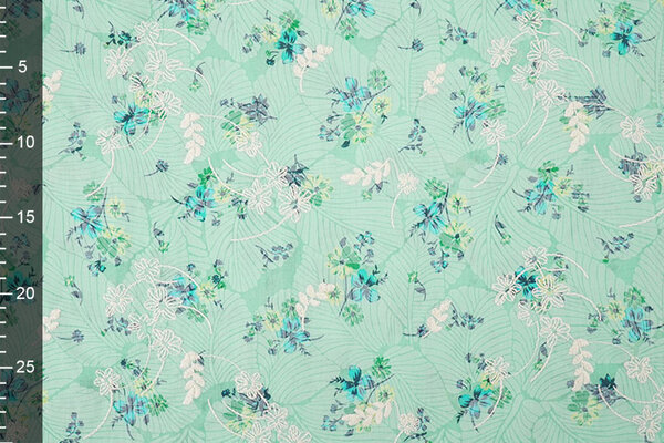 Cotone Ricamato Fiori Nola Verde Menta Cotone Ricamato Fiori Nola Verde Menta