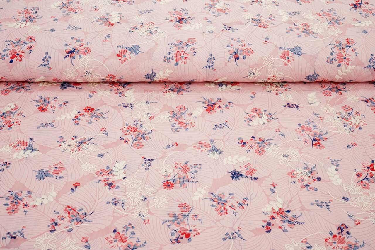 Cotone Ricamato Fiori Nola Rosa Cotone Ricamato Fiori Nola Rosa