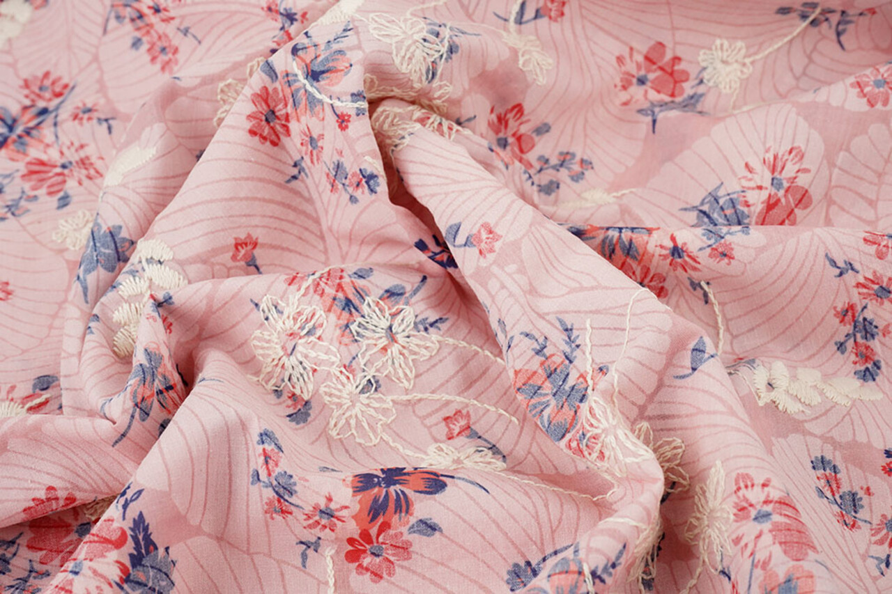 Embroidery Cotton Flowers Nola Pink