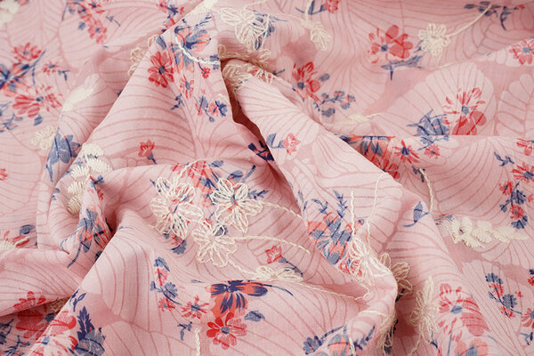 Cotone Ricamato Fiori Nola Rosa Cotone Ricamato Fiori Nola Rosa