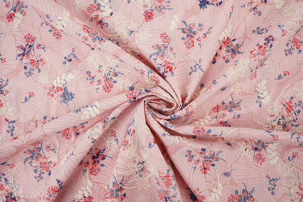 Cotone Ricamato Fiori Nola Rosa Cotone Ricamato Fiori Nola Rosa