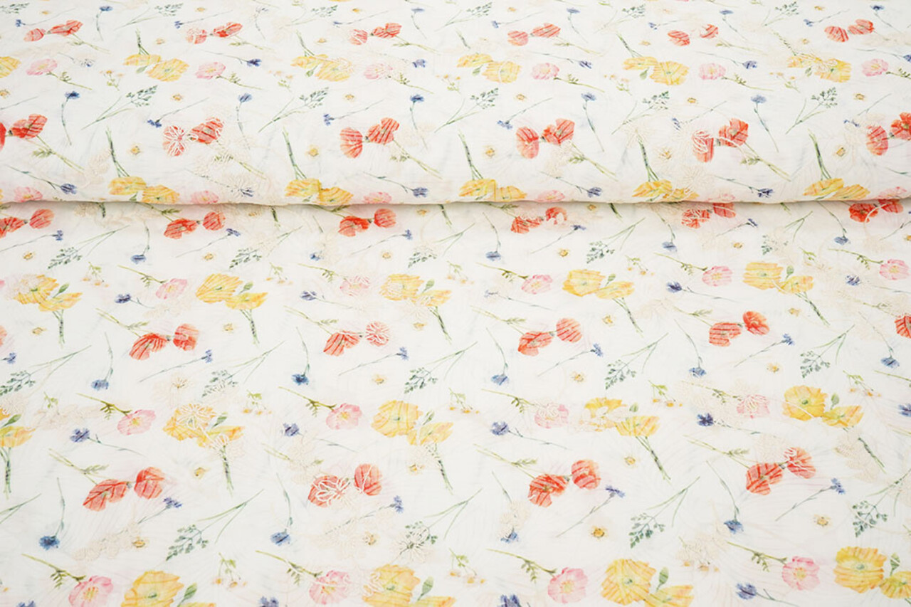 Katoen Geborduurd Bloemen Ruth Creme